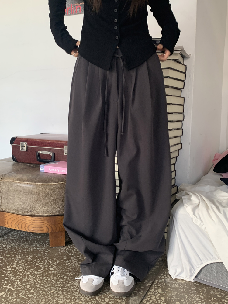 高質雙壓褶鬆緊廓形褲