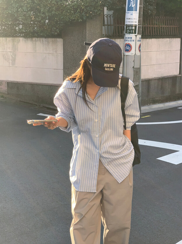 輕薄質感條紋寬鬆襯衫