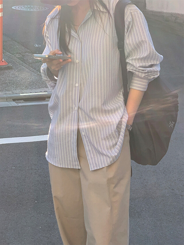 輕薄質感條紋寬鬆襯衫