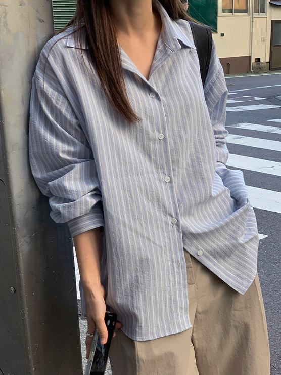輕薄質感條紋寬鬆襯衫
