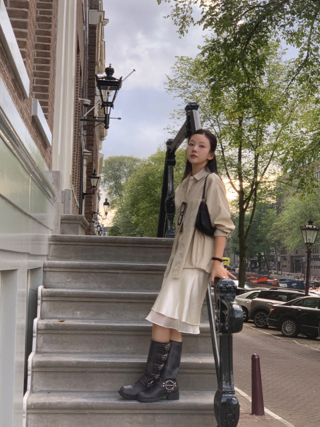 美色復古條紋細節襯衫