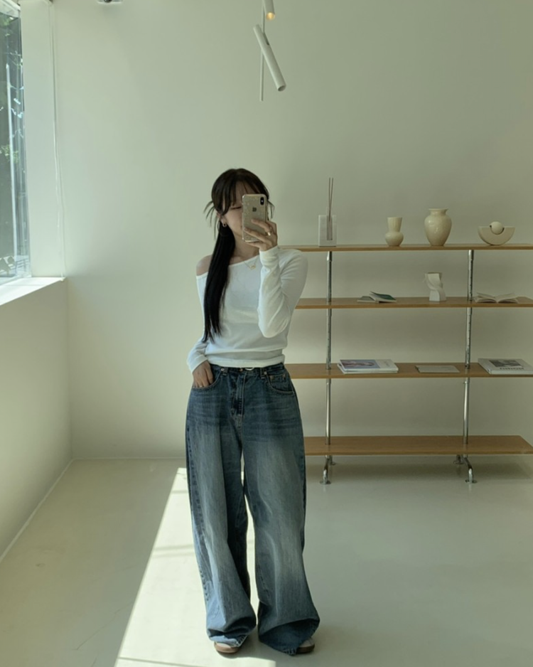 側露肩設計合身上衣