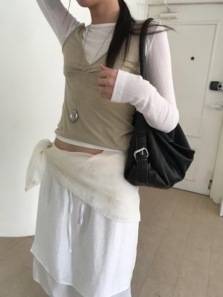 交疊細節V領修身背心