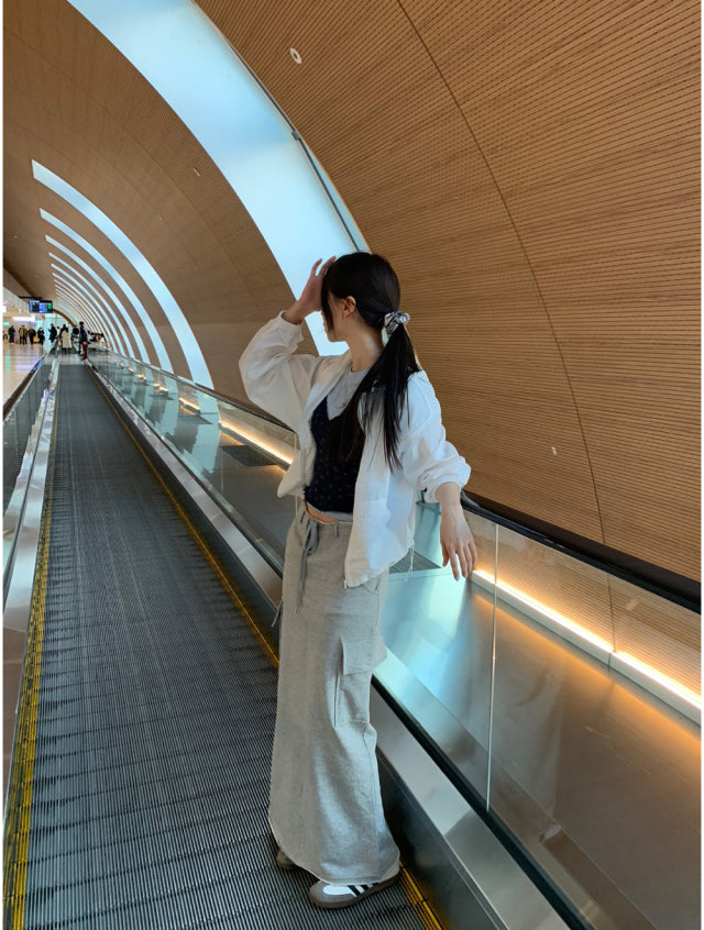 (現)休閒不修邊細節後開叉棉裙