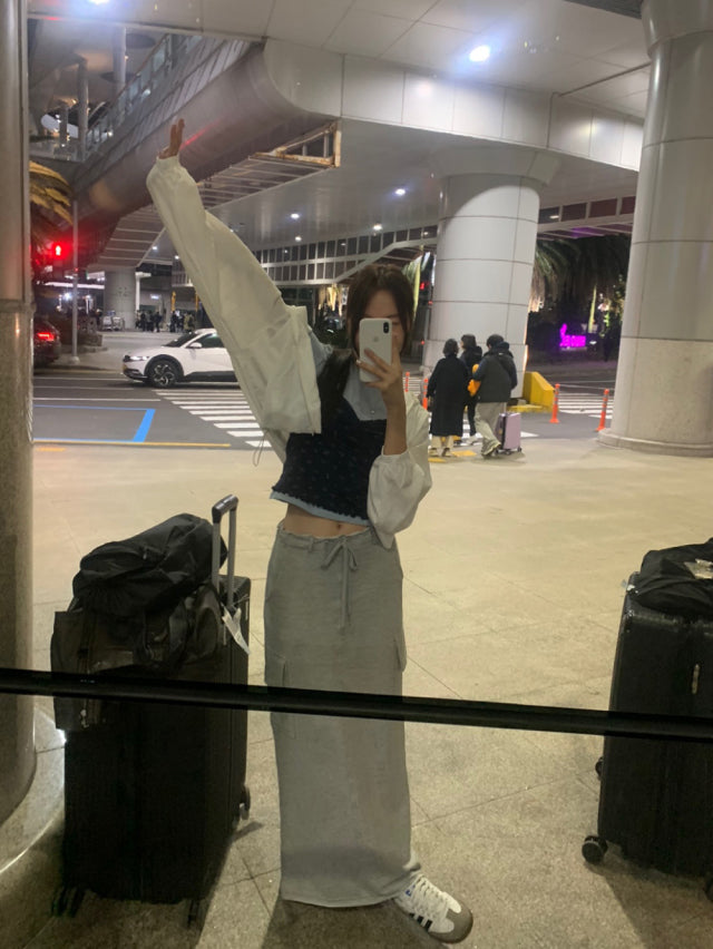 (現)休閒不修邊細節後開叉棉裙