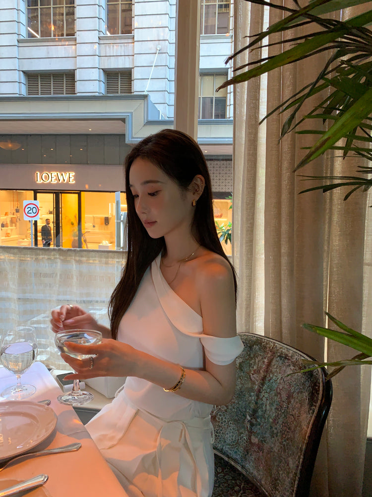 高質美肩側開叉針織上衣
