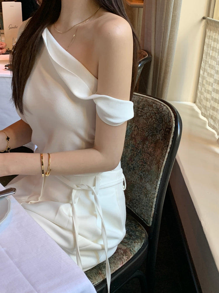 高質美肩側開叉針織上衣