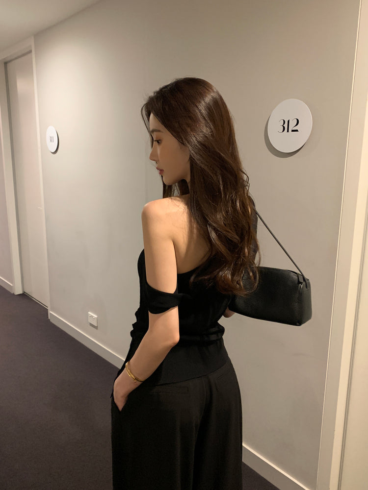 高質美肩側開叉針織上衣