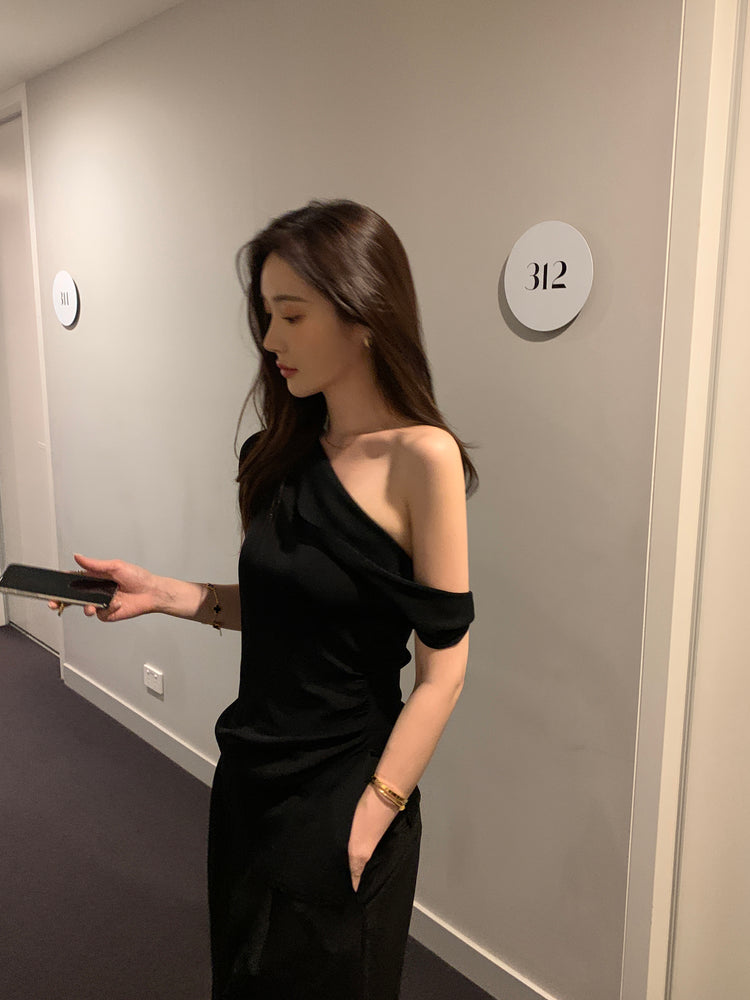 高質美肩側開叉針織上衣