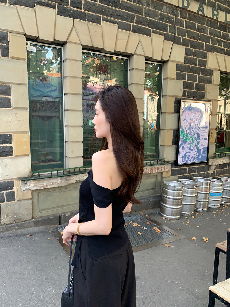 高質美肩側開叉針織上衣