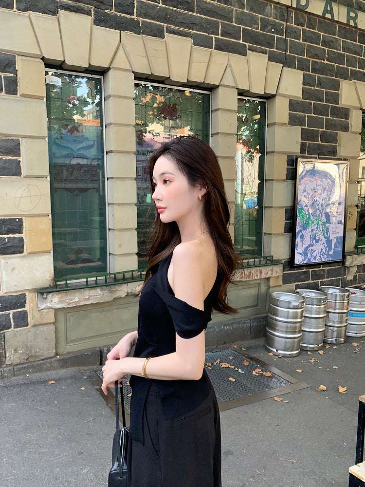 高質美肩側開叉針織上衣