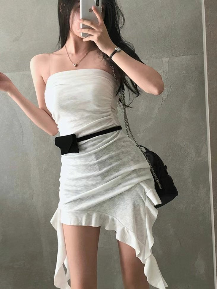 浪漫不規則垂帶細節連身裙上衣