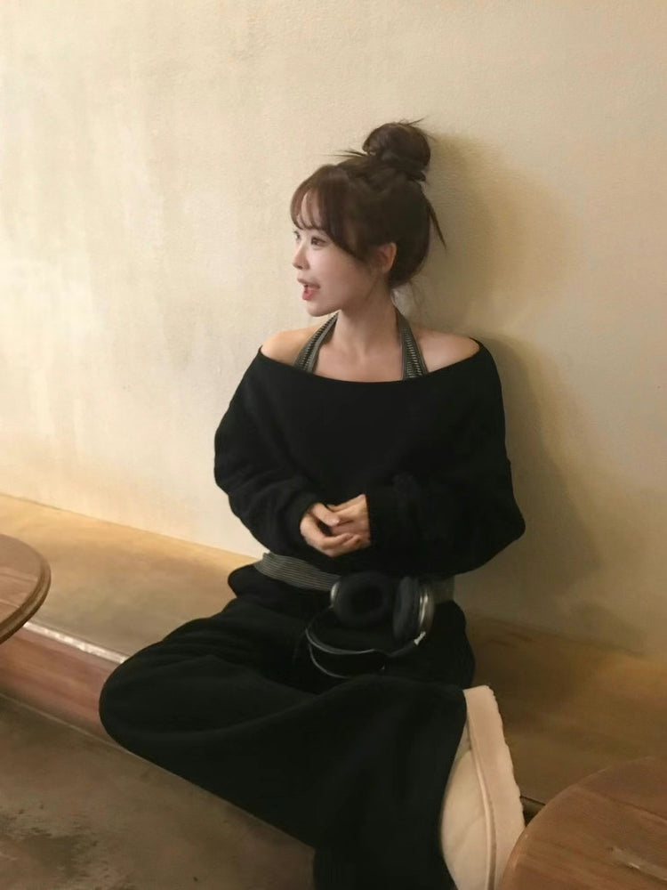 撞色條紋掛脖上衣