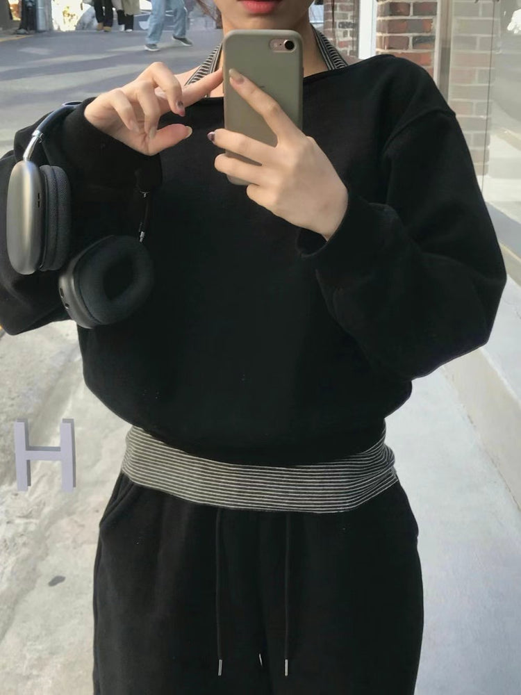 撞色條紋掛脖上衣