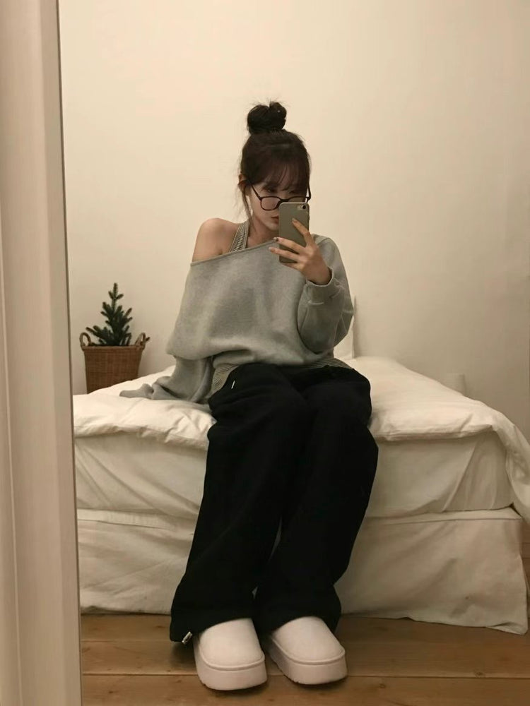 撞色條紋掛脖上衣
