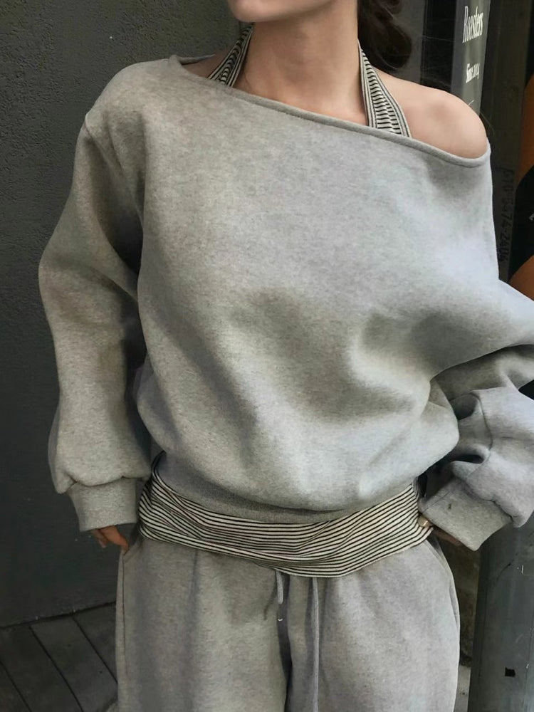 撞色條紋掛脖上衣