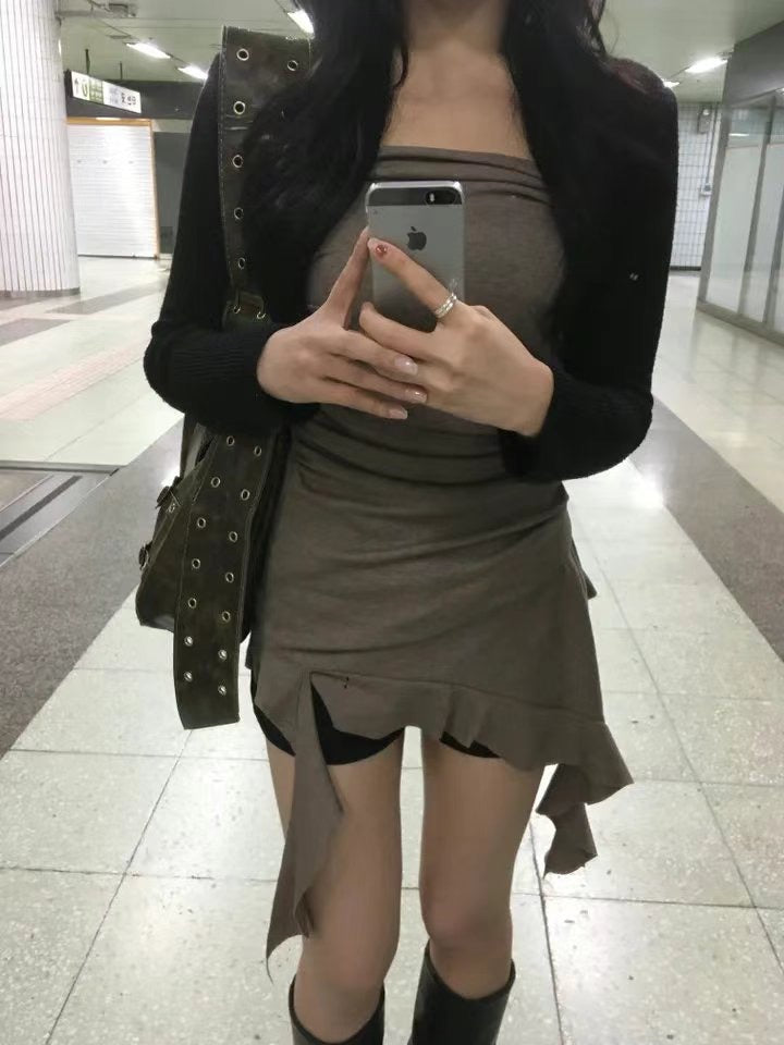 浪漫不規則垂帶細節連身裙上衣
