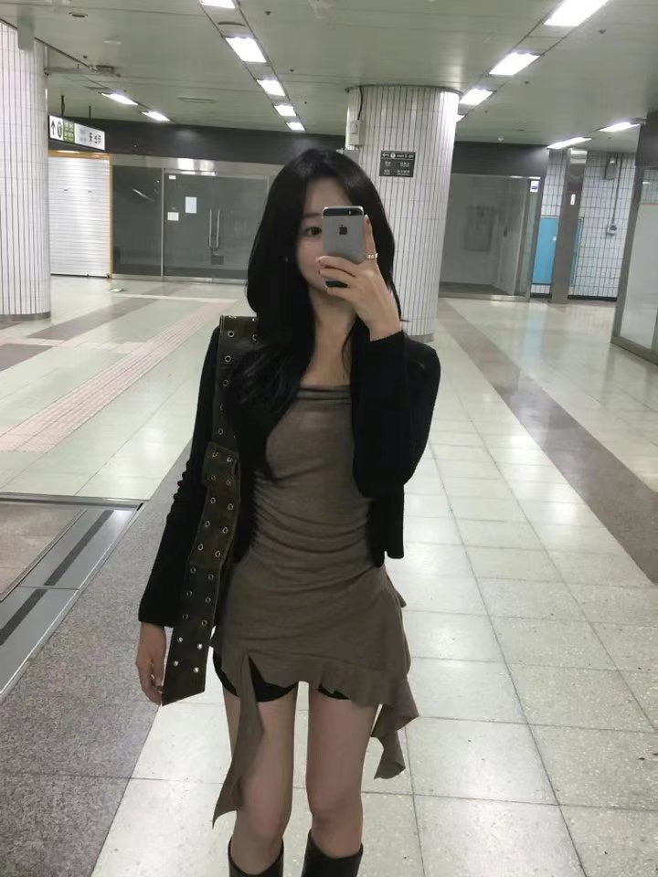 浪漫不規則垂帶細節連身裙上衣