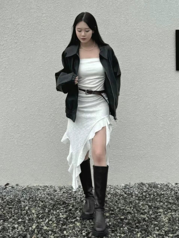 浪漫不規則垂帶細節連身裙上衣