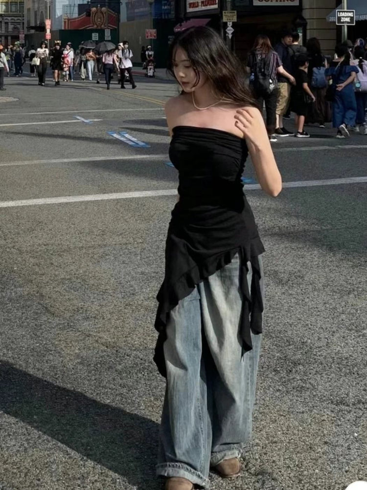 浪漫不規則垂帶細節連身裙上衣