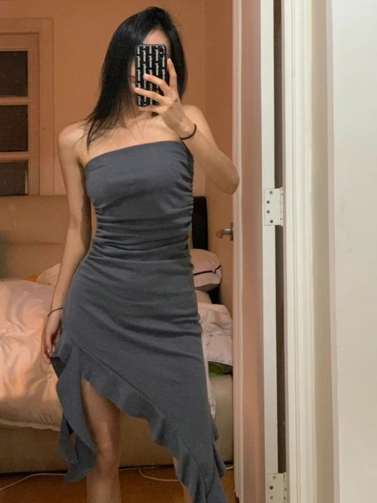 浪漫不規則垂帶細節連身裙上衣