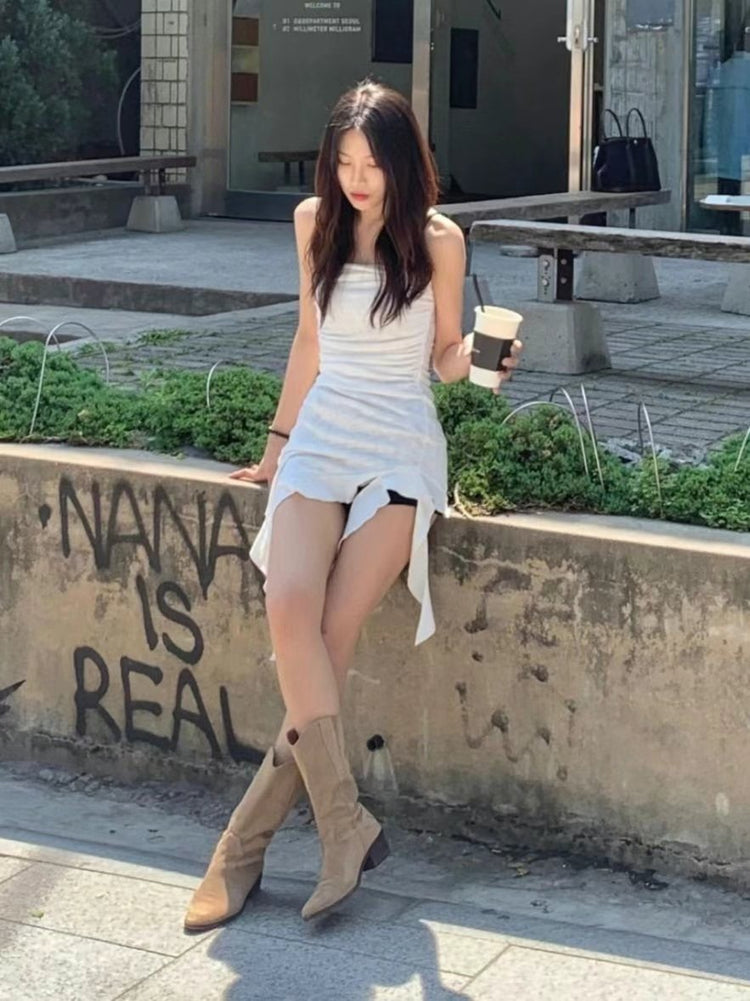浪漫不規則垂帶細節連身裙上衣