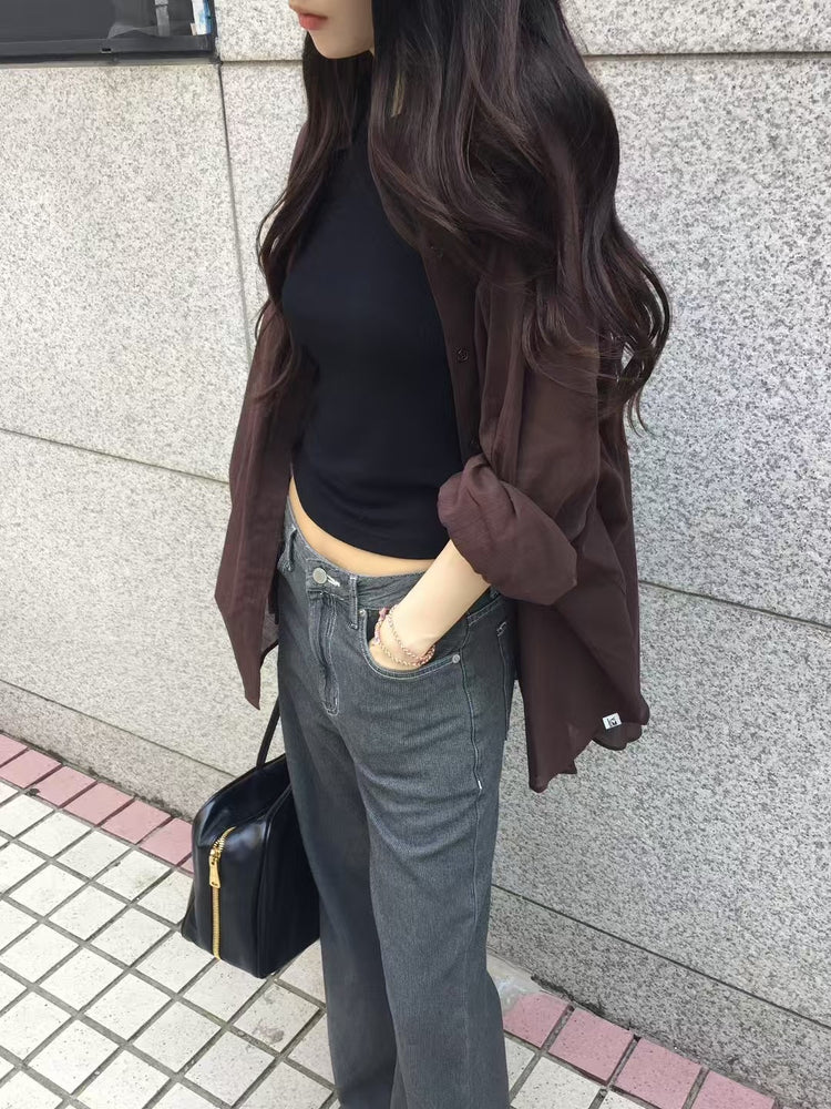 高質微透紋理寬鬆襯衫