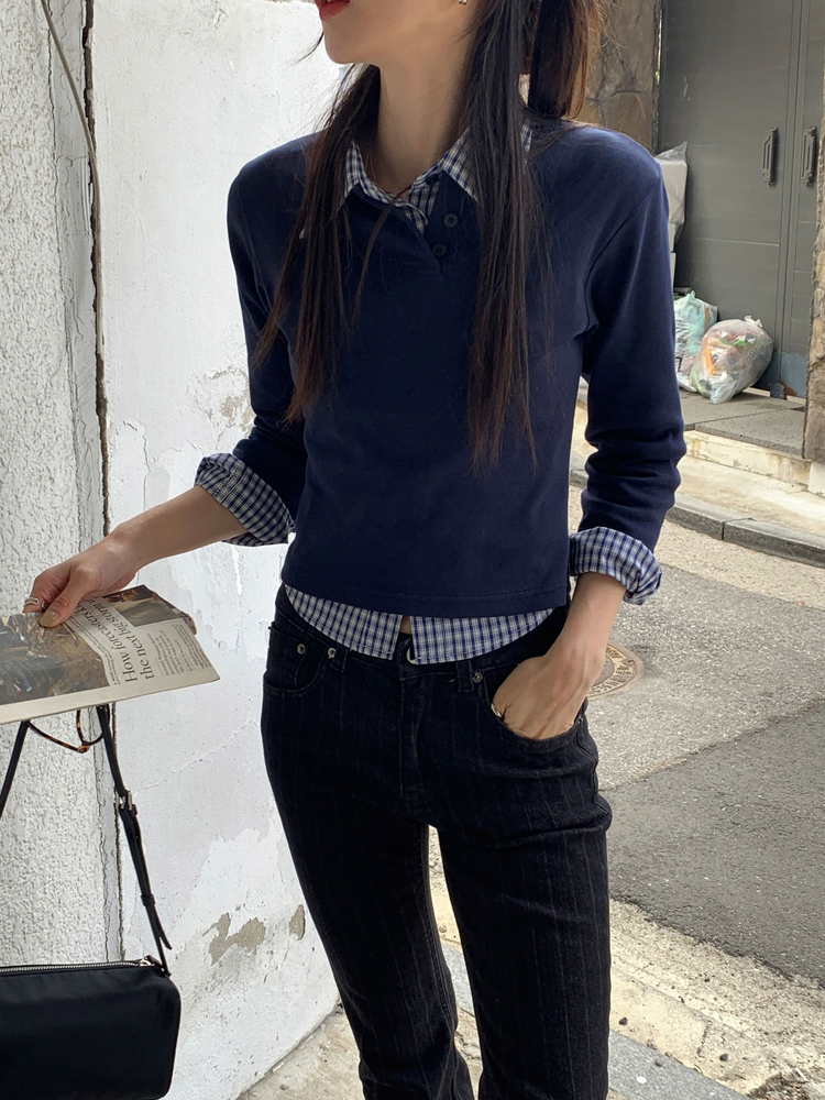高質輕薄格紋修腰襯衫