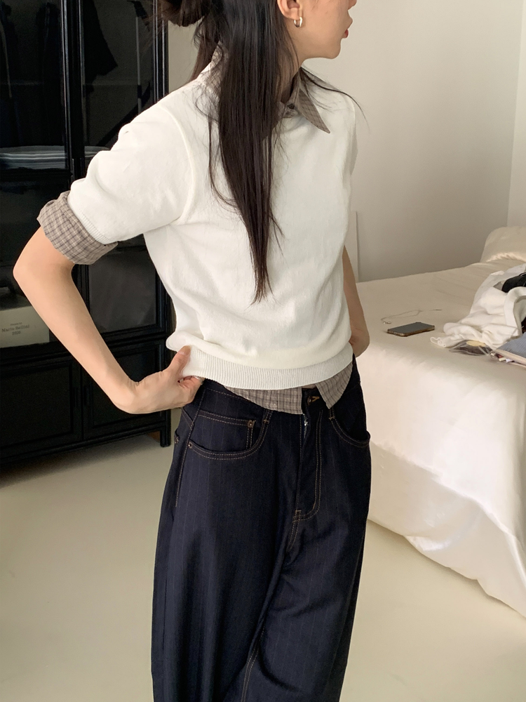 高質輕薄格紋修腰襯衫