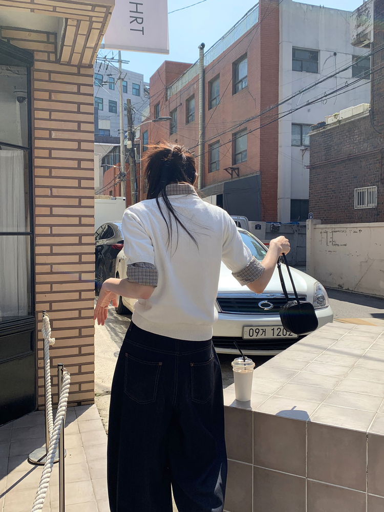 高質輕薄格紋修腰襯衫