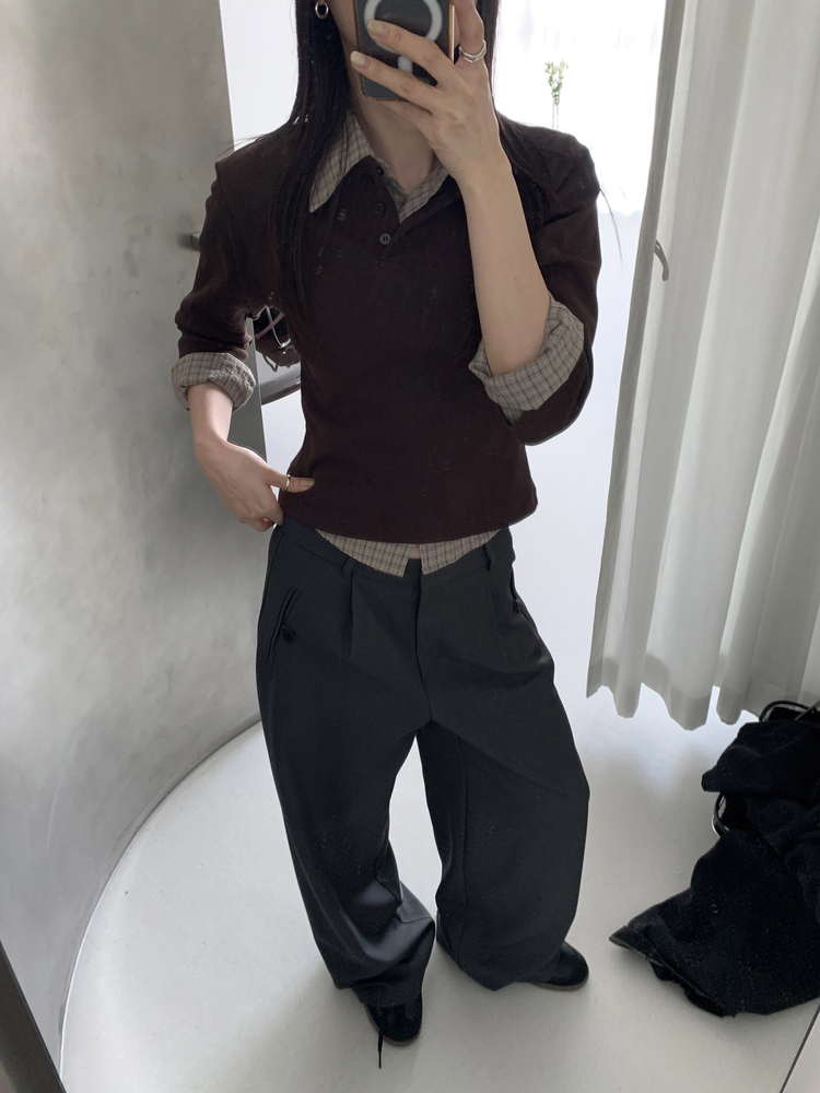 高質輕薄格紋修腰襯衫