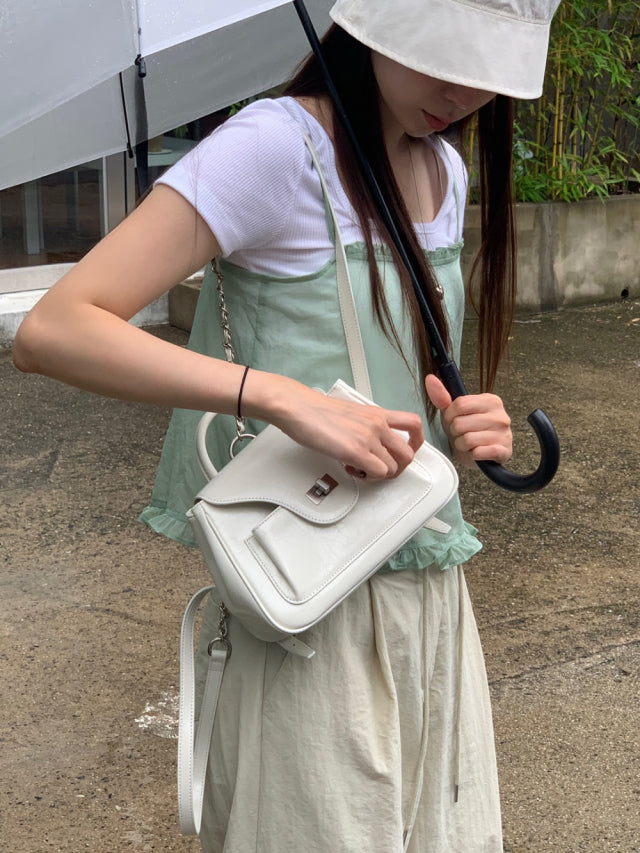 (現)尼龍抽繩細節單褶直褲