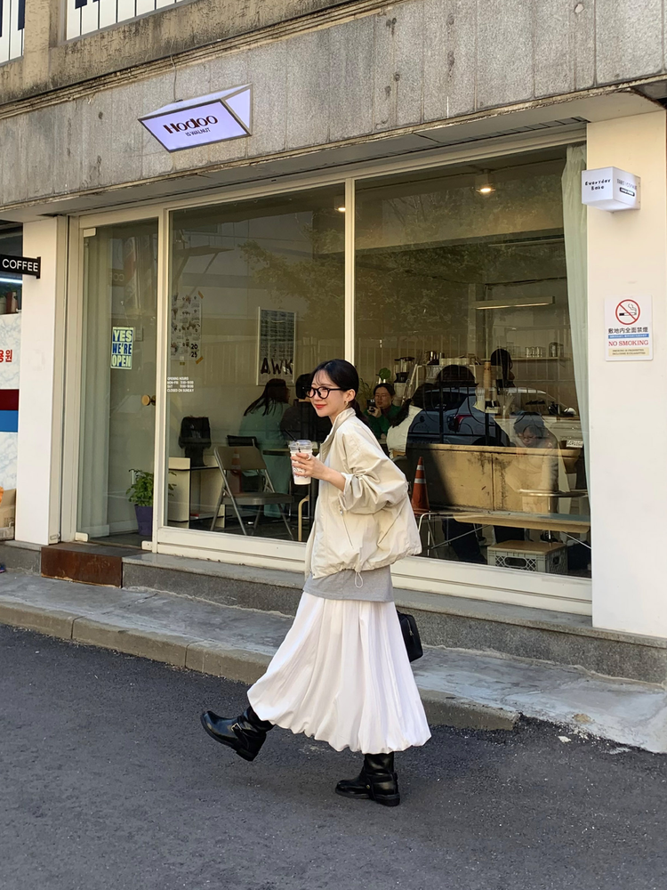 輕薄尼龍鬆緊腰泡泡裙
