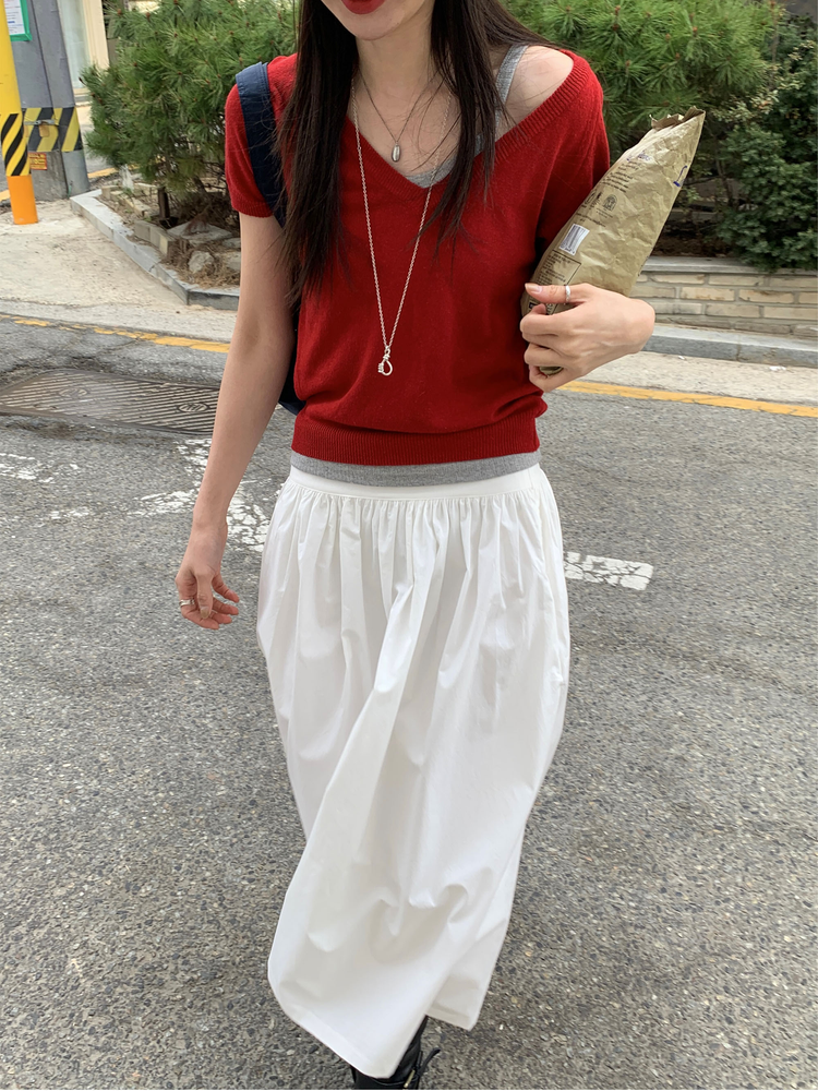 V領修腰針織上衣