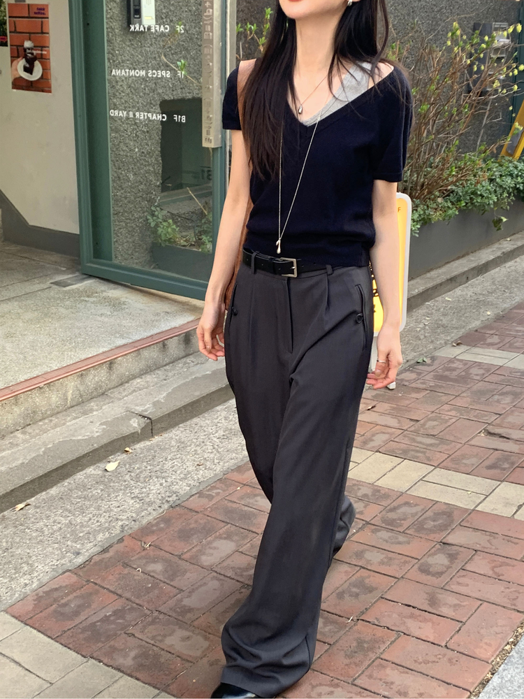 高質口袋細節單褶直褲