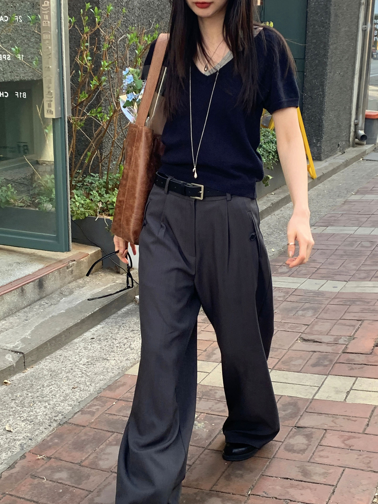 高質口袋細節單褶直褲