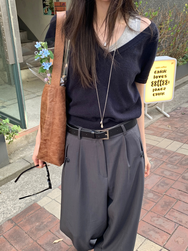 高質口袋細節單褶直褲