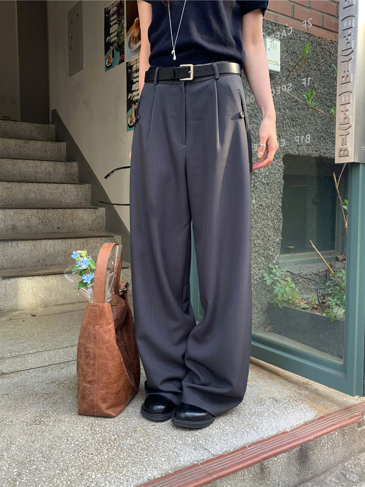 高質口袋細節單褶直褲