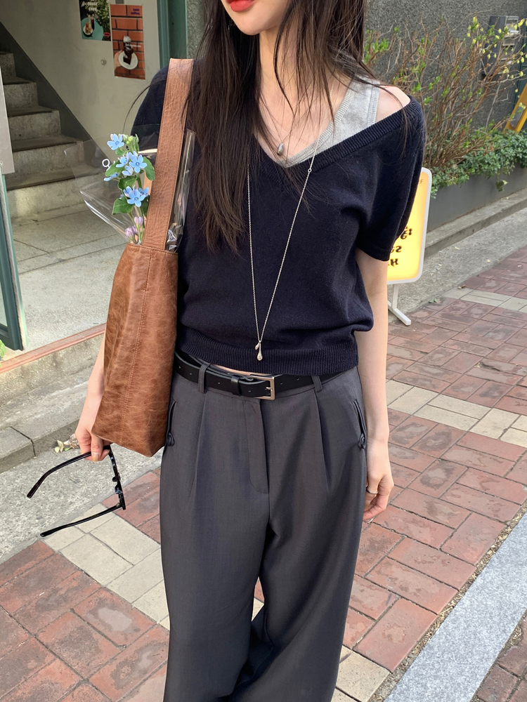 V領修腰針織上衣