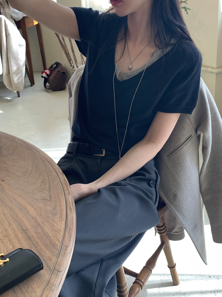 V領修腰針織上衣