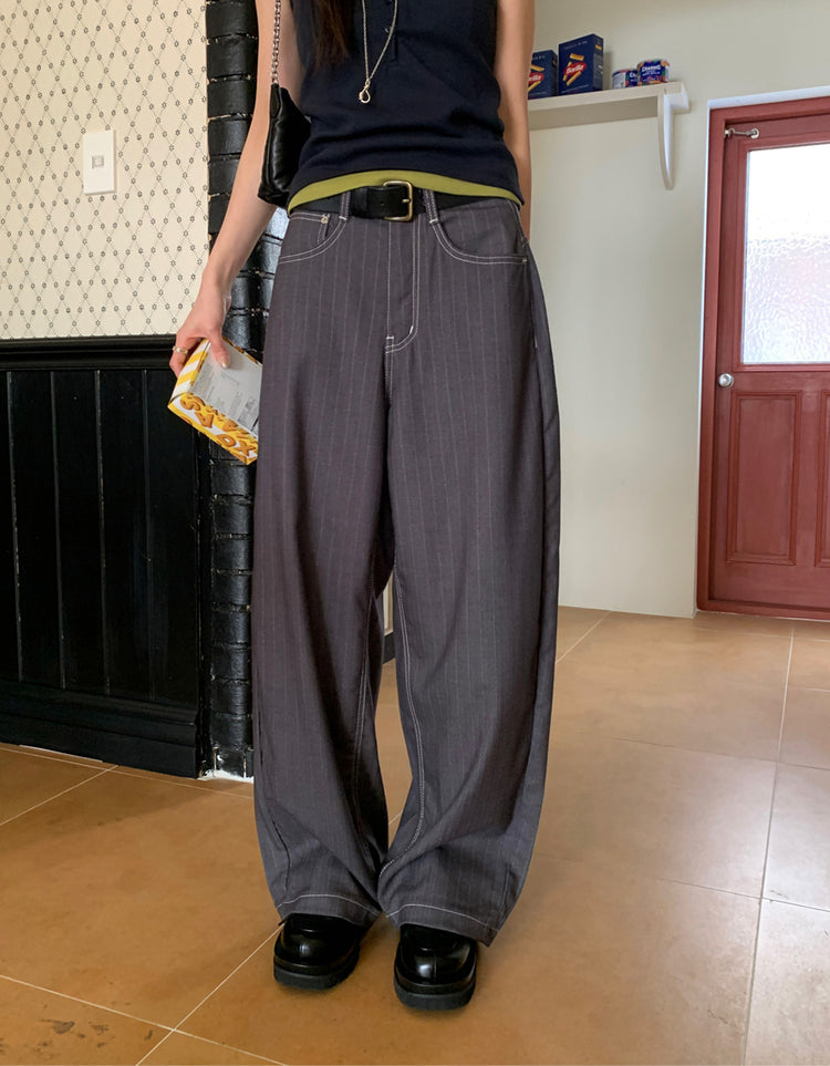 高質滑料垂感條紋繭型褲