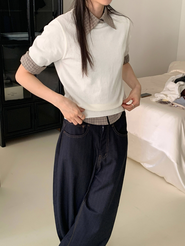 高質滑料垂感條紋繭型褲