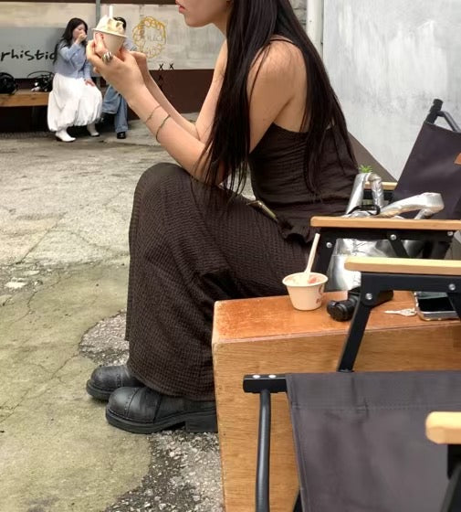 皺皺紋理美背掛脖上衣