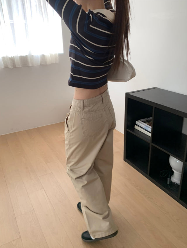 極簡低腰棉料直褲