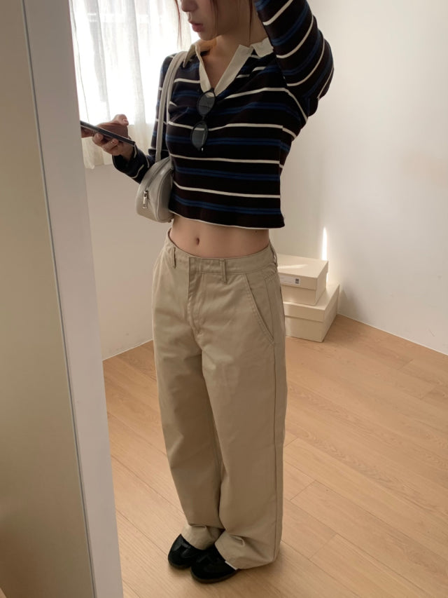 極簡低腰棉料直褲