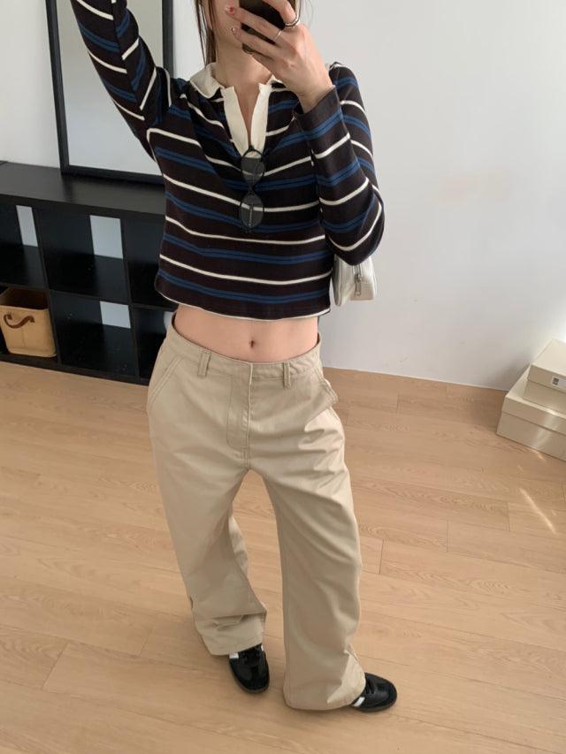 翻領撞色條紋上衣