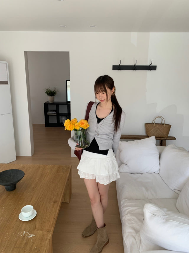 排鈕寬坑紋修身針織上衣