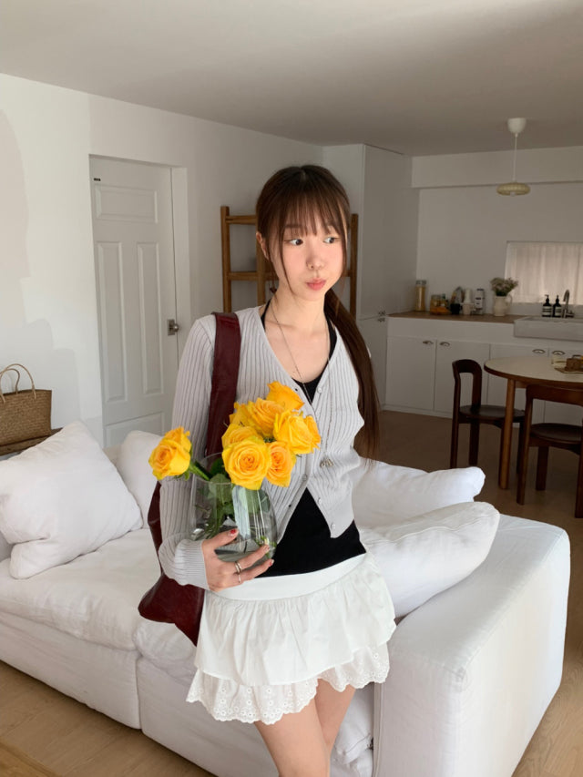 排鈕寬坑紋修身針織上衣