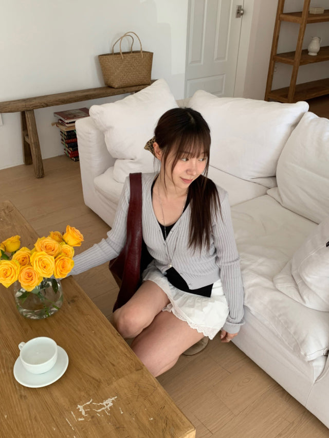 排鈕寬坑紋修身針織上衣
