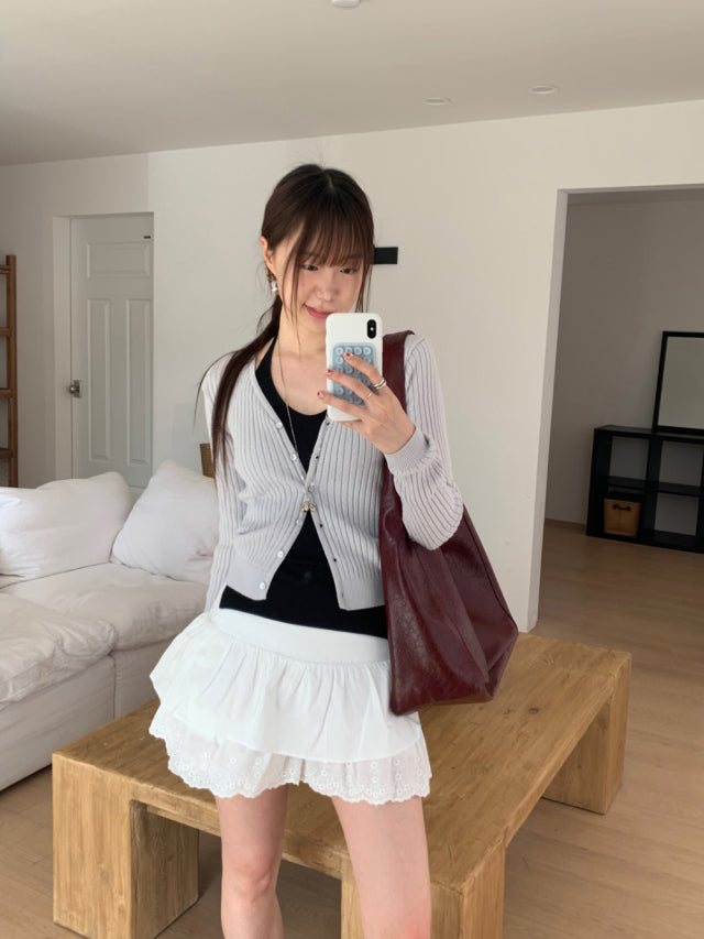 排鈕寬坑紋修身針織上衣